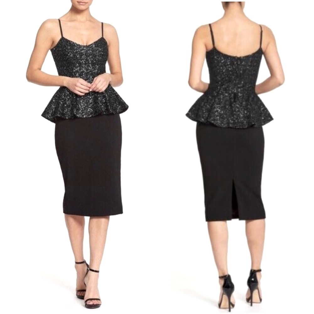 🎉HOST PICK!🎉Dress The Population Joan black matte sequin peplum dress